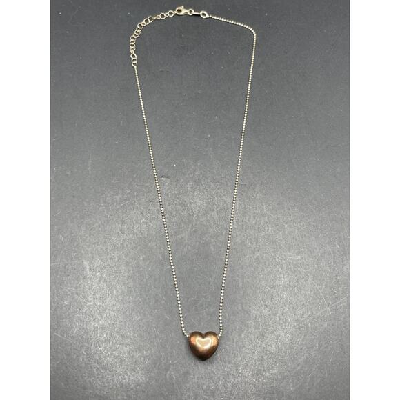 Vtg Dyadema 925 Italy Sterling Silver Necklace Sliding Puffy Heart Pendant 18" - Picture 1 of 7